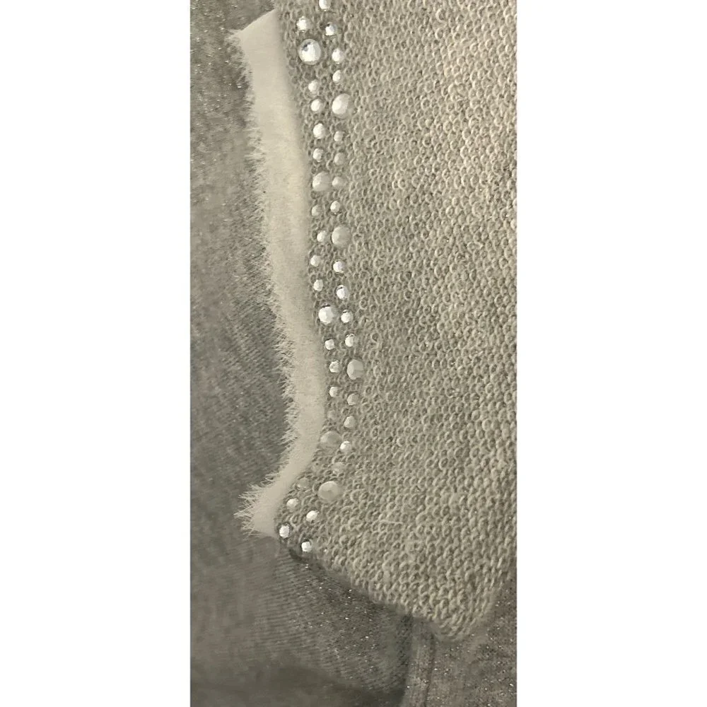 JAUDI Girls Dress Knitted Cotton Gray Crystals Crewneck Short Sleeve Size 14